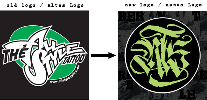 neues Logo wechsel zu design von adam theosone für das allstyle tattoo berlin