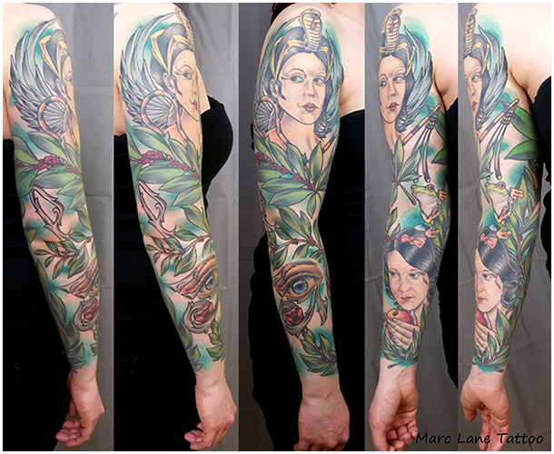 allstyle tattoo berlin ink marc lane fullsleeve aegypten egypt cleopatra snowwhite schnewittchen frosch frog horus eye auge color colortattoo