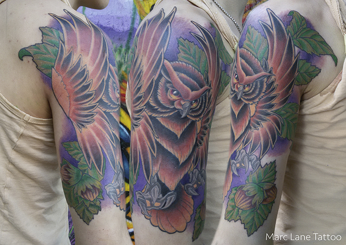marclane marc lane eule eulentattoo owl owltattoo color colortattooallstyletattooberlin allstyletattoo berlin