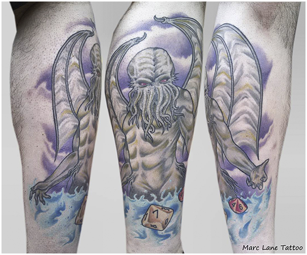 marclane marclanetattoo marc lane allstyletattooberlin allstyletattoo allstyle tattooberlin tattoo berlin color colortattoo ink cthulhu lovecraft fantasy monster dice