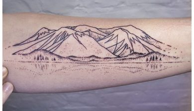 mountains mountaintattoo linework lineworktattoo finelinetattoo fineline theartoftattoos lake water watertattoo dotworktattoo dotwork reflectiontattoo forrest landscapetattoo armtattoo geometric unterarmtattoo snow katriningwersen katriningwersentattoo allstyletattooberlin allstyletattoo