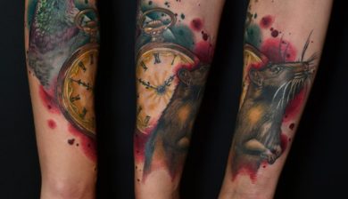 daniswaynetattoo daniswayne allstyletattooberlin allstyletattoo watercolortattoo aquarelltattoo animaltattoo underarmtattoo unterarmtattoo innenarmtattoo pocketwatchtattoo taschenuhrtattoo pidgeontattoo taubentattoo rattattoo rattentattoo colortattoo