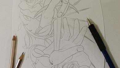 marclanetattoo marclane neotraditional rosesanddagger dolchundrosen tattoosketch tattooentwurf tattoozeichnung drawing allstyletattooberlin blackandgrey germantattooers allstyletattoo