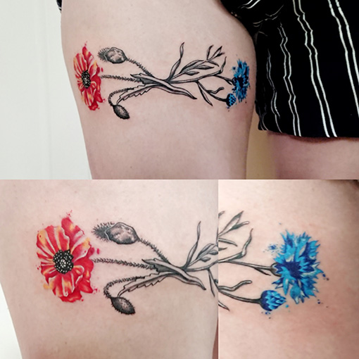 poppy poppytattoo cornflower flowers floral flowertattoo klatschmohn commonpoppy thightattoo oberschenkeltattoo girlswithtattoos girltattoo sajosuriel sajo #sajotattoo kornblume mohn allstyletattooberlin allstyletattoo berlin tattoo tattooberlin colortattoo aquarellblumen aquarell aquarelltattoo watercolortattoo illustrativetattoo freehandtattoo