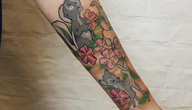 marclanetattoo marclane allstyletattooberlin allstyletattoo bambihalfsleevetattoo bambihalfsleeve bambitattoo disneytattoo brighttattoos farbtattoos colortattoos comictattoo newschooltattoo nuskooltattoo nuschooltattoo thumpertattoo flowertattoo klopfertattoo blumetattoo sweettattoo