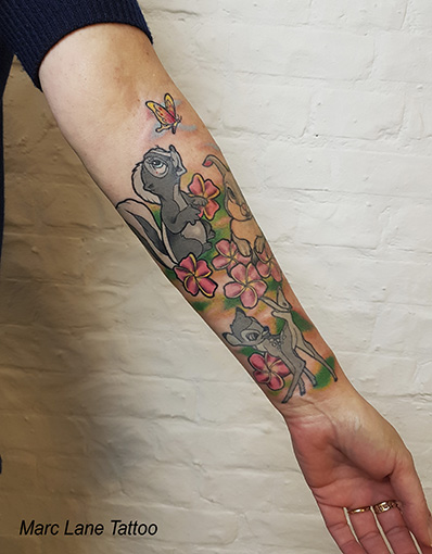 marclanetattoo marclane allstyletattooberlin allstyletattoo bambihalfsleevetattoo bambihalfsleeve bambitattoo disneytattoo brighttattoos farbtattoos colortattoos comictattoo newschooltattoo nuskooltattoo nuschooltattoo thumpertattoo flowertattoo klopfertattoo blumetattoo sweettattoo